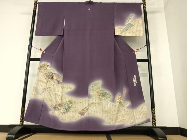 平和屋着物●友禅師・京の名工・伝統工芸士・樽本伊勢蔵　訪問着　扇面人物風景文　暈し染め　金銀彩　正絹　逸品　AAAZ0184zg