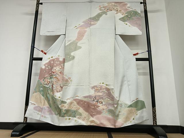 平和屋着物●訪問着　几帳花文　暈し染め　金彩　正絹　逸品　AAAZ0201zg