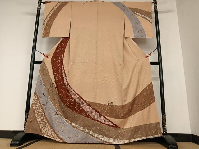 平和屋着物●訪問着　絞り　刺繍　草花文　金彩　正絹　逸品　AAAZ0203zg