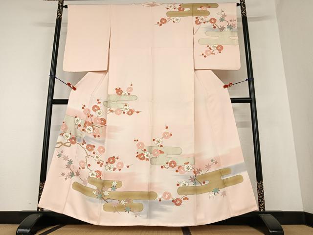 平和屋着物●訪問着　友禅　エ霞枝梅文　楓　暈し染め　金彩　正絹　逸品　AAAZ0213zg