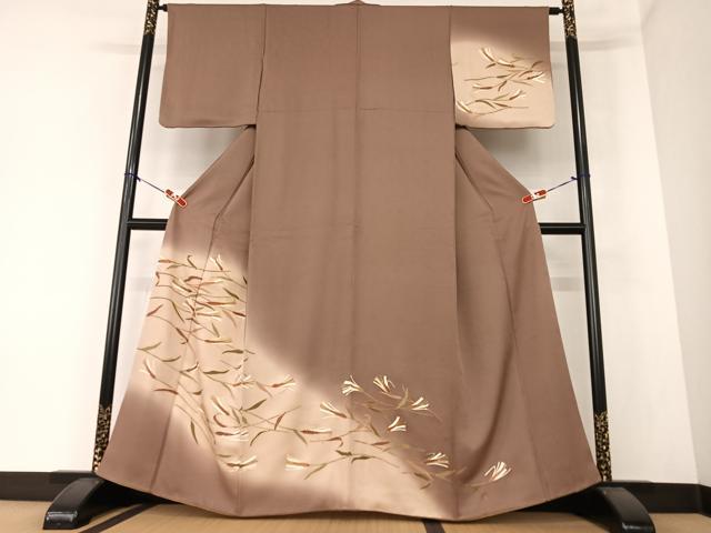 平和屋着物●訪問着　駒刺繍　稲穂　暈し染め　金彩　正絹　逸品　AAAZ0228zg