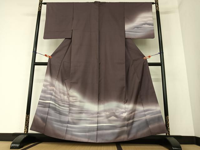 平和屋着物●訪問着　紬地　雲重ね霞文　暈し染め　正絹　逸品　AAAZ0235zg