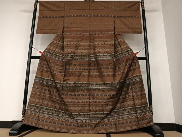 平和屋着物●上質な紬　訪問着　横段花文　三越扱い　正絹　逸品　AAAZ0252zg