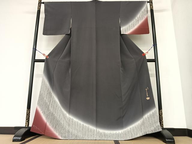 平和屋着物●十代目 歌舞伎役者　坂東三津五郎　訪問着　変わり縞　暈し染め　正絹　逸品　未使用　AAAZ0272zg