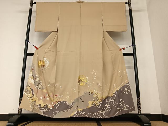 平和屋着物●豪華色留袖　駒刺繍　御所車花文　金彩　正絹　逸品　AAAZ0274zg