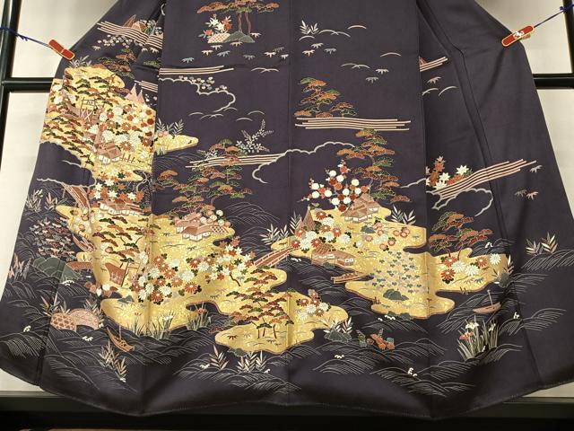 平和屋着物○訪問着 友禅 松竹梅風景花文 金彩 正絹 逸品 AAAZ0277zg 付け