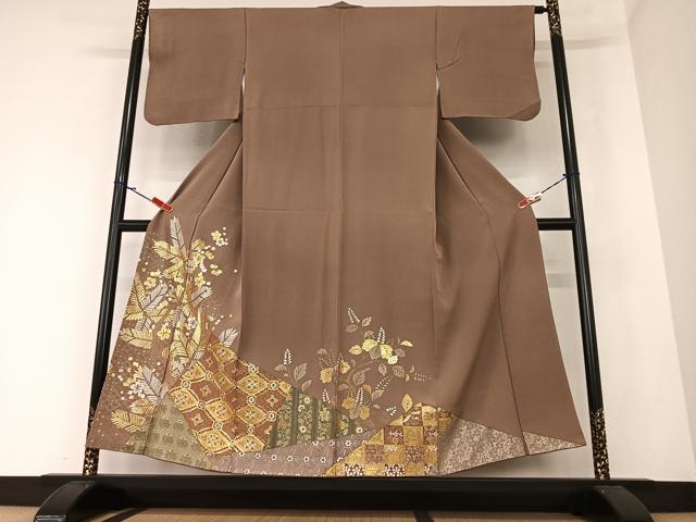 平和屋着物●色留訪問着　駒刺繍　寿光織　梅松花文　桐　金彩　正絹　逸品　AAAZ0280zg
