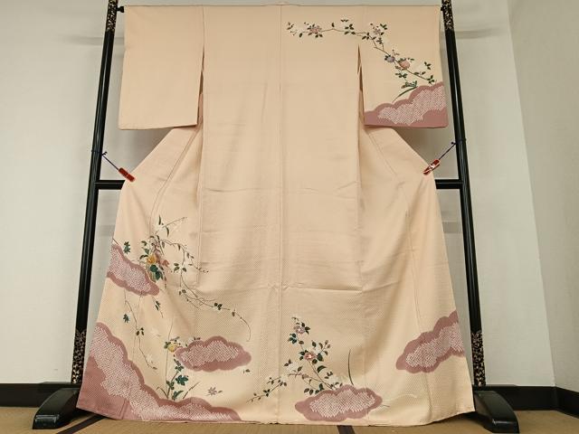 平和屋着物●訪問着　友禅　雲重ね枝花文　正絹　逸品　AAAZ0287zg