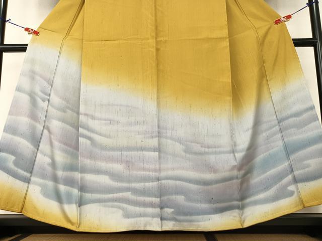 平和屋着物○訪問着 紬地 横段霞文 暈し染め 正絹