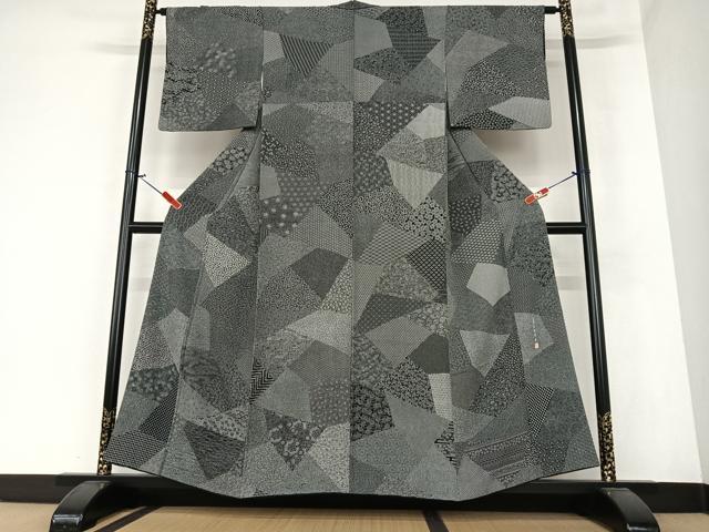 平和屋着物●小紋師　北原寿永　江戸小紋　百柄　黒地　正絹　逸品　AAAZ0302zg