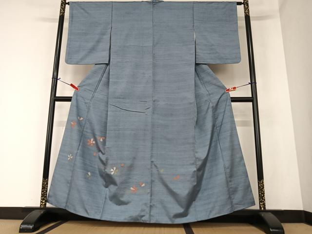 平和屋着物●訪問着　紬地　舞桜　正絹　逸品　AAAZ0305zg