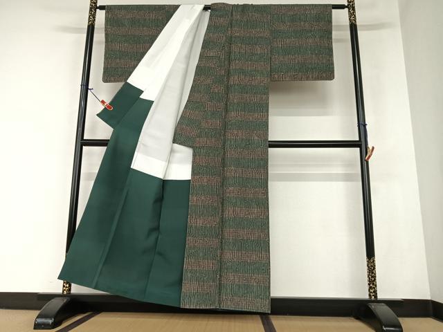 平和屋着物●石川県指定無形文化財　牛首紬　白山工房　手織り　変わり縞　正絹　逸品　未使用　AAAZ0307zg 平和屋着物○石川県指定無形文化財 牛首紬 白山工房 手織り 変わり