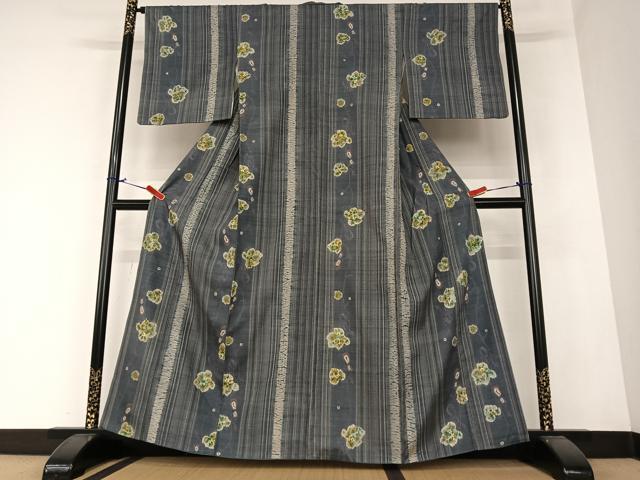 平和屋着物●上質な紬　絞り　楓文　縞　やまと誂製　正絹　逸品　AAAZ0309zg 平和屋着物○上質な紬 絞り 楓文 縞 やまと誂製 正絹 逸品