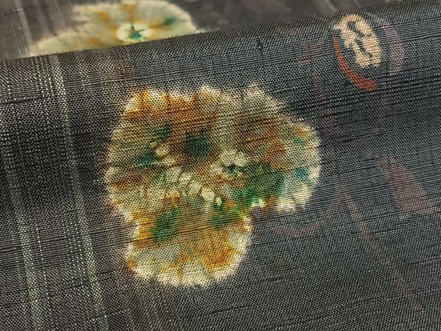 平和屋着物○上質な紬 絞り 楓文 縞 やまと誂製 正絹 逸品