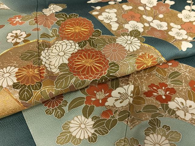 平和屋着物●訪問着　駒刺繍　地紙重ね花文　暈し染め　金彩　松坂屋扱い　正絹　逸品　AAAZ0311zg 平和屋着物○訪問着 駒刺繍 地紙重ね花文 暈し染め