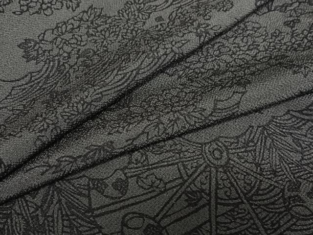 平和屋着物●上質な小紋　雲重ね風景草花文　土車　鬼しぼ縮緬　正絹　逸品　AAAZ0321zg