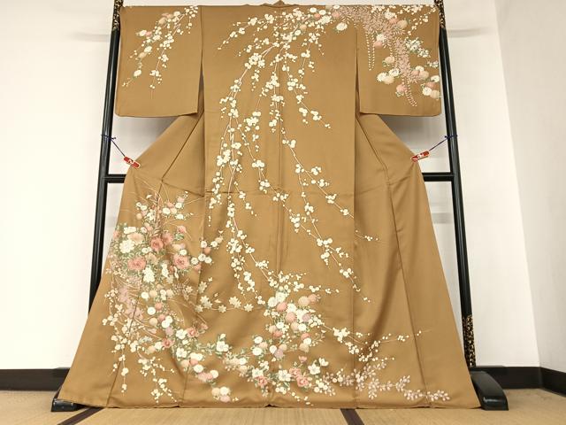 平和屋着物●訪問着　草花文　金彩　ロング丈　正絹　逸品　AAAZ0330zg