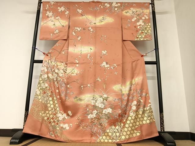 平和屋着物●訪問着　駒刺繍　雲重ね花籬文　暈し染め　金彩　正絹　逸品　AAAZ0333zg