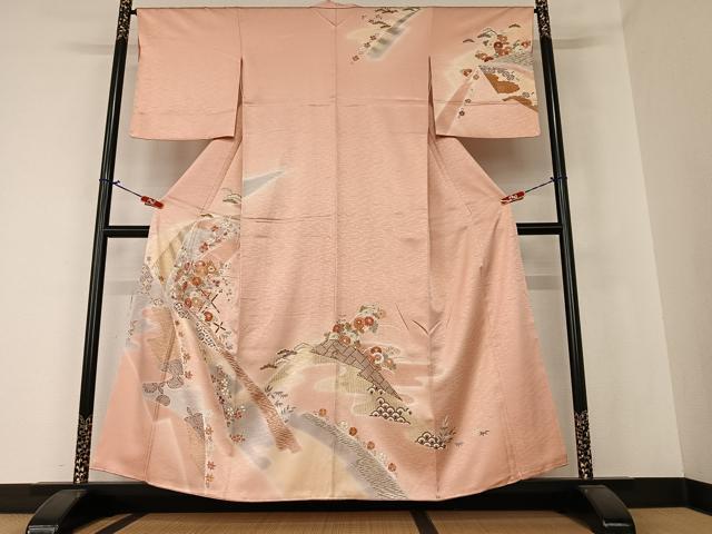 平和屋着物●訪問着　駒刺繍　草花文　暈し染め　金彩　正絹　逸品　AAAZ0345zg