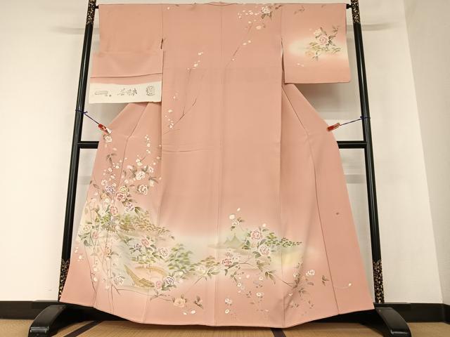 平和屋着物○訪問着 作家物 手描き 枝花風景文 暈し染め