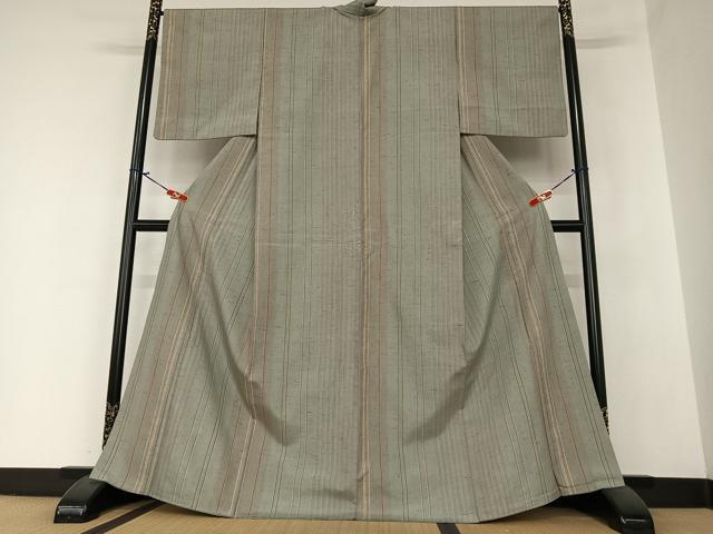 平和屋着物○ぜんまい紬 縞 正絹 逸品 AAAZ0359zg