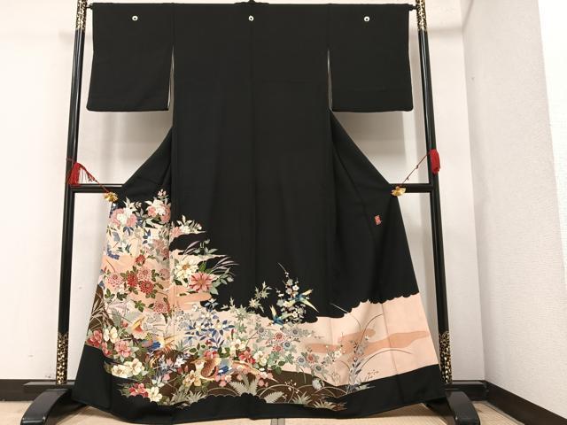 平和屋着物●豪華黒留袖　作家物　花鳥文　正絹　逸品　AAAZ0533ph