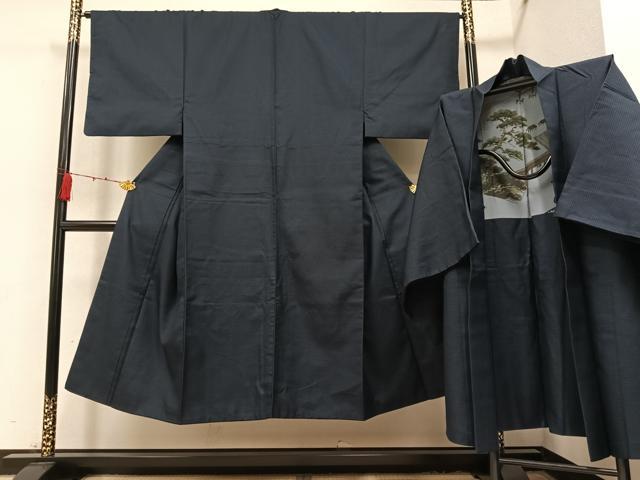 平和屋着物●男性　お召　アンサンブル　亀甲柄　正絹　逸品　AAAZ0549ph