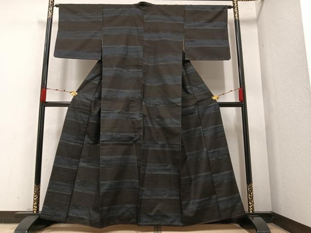 平和屋着物●本場大島紬　残糸織　やたら織　横段文　正絹　逸品　AAAZ0560ph