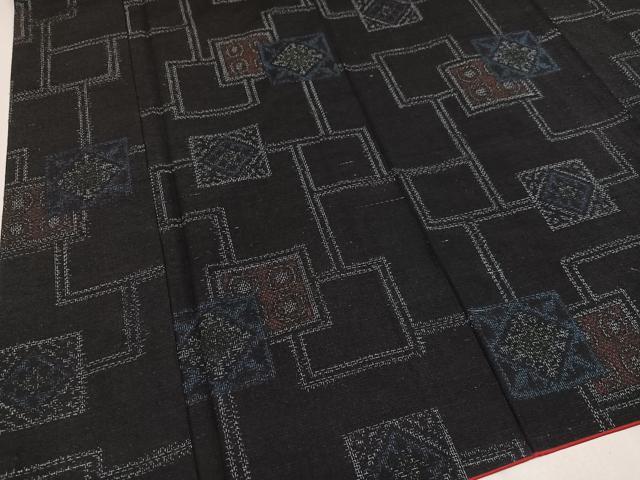 平和屋着物○結城紬 幾何学文様 正絹 逸品 AAAZ0576ph