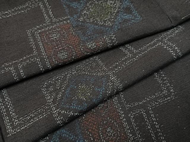 平和屋着物●結城紬　幾何学文様　正絹　逸品　AAAZ0576ph