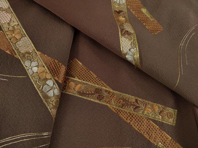 平和屋着物●訪問着　総刺繍　流水短冊花文　暈し染め　金彩　正絹　逸品　AAAZ0619ck