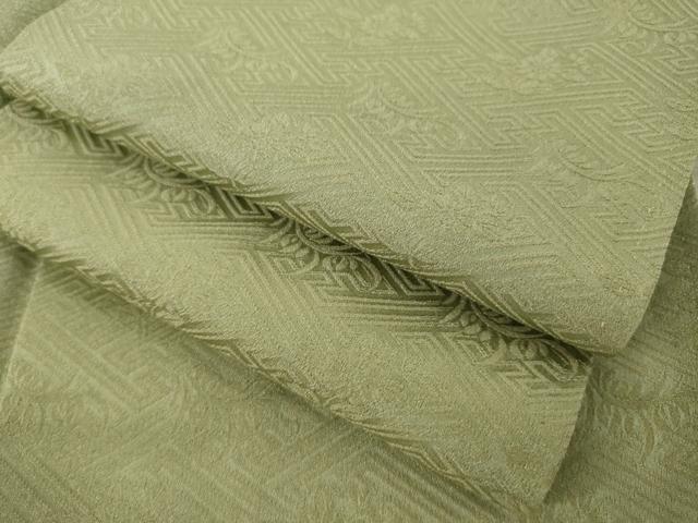 平和屋着物●上質な色無地　紗綾形花地紋　黄海松茶色　金通し地　ロング丈　正絹　逸品　AAAZ0633ck