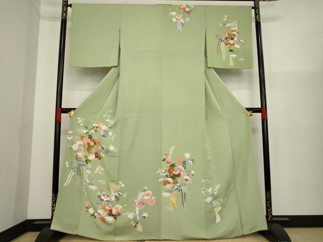 平和屋着物○創業460年・千總 訪問着 駒刺繍 短冊花文