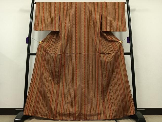 平和屋着物▽上質な紬 単衣 間道 正絹 逸品 未使用 AAAZ0690jh