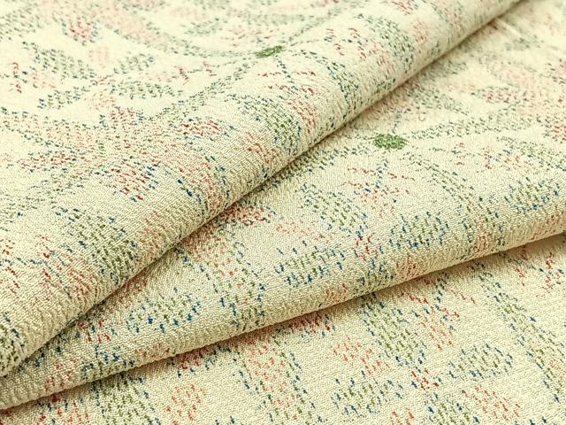 平和屋着物▽本塩沢　単衣　格子花文　正絹　逸品　AAAZ0714jh