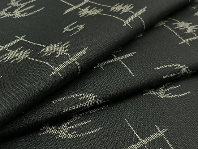 平和屋着物▽上質な紬　単衣　琉球絣文様　黒地　正絹　逸品　AAAZ0720jh