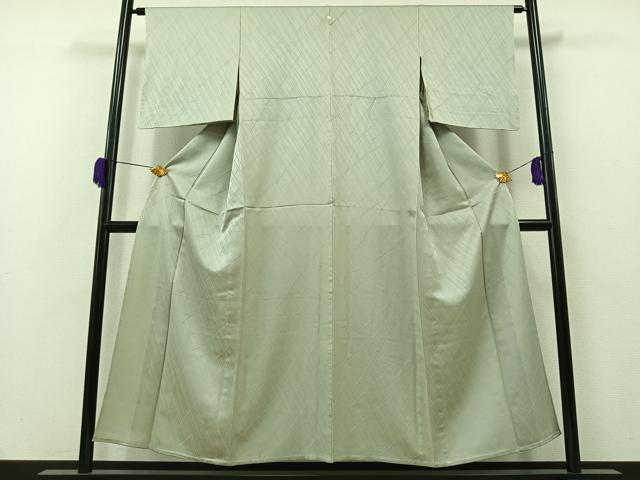 平和屋着物▽上質な色無地　単衣　斜縞地紋　千草鼠色　正絹　逸品　AAAZ0976jh 平和屋着物▽上質な色無地 単衣 斜縞地紋 千草鼠色 正絹 逸品