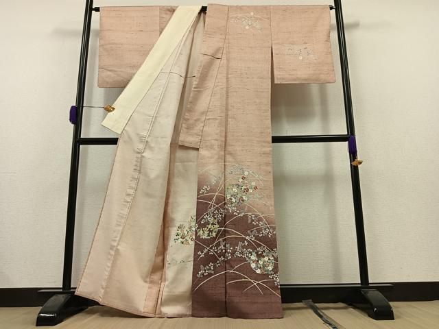 平和屋着物▽訪問着 単衣 生紬 丸文 黒地 正絹 逸品 AAAZ2333jh