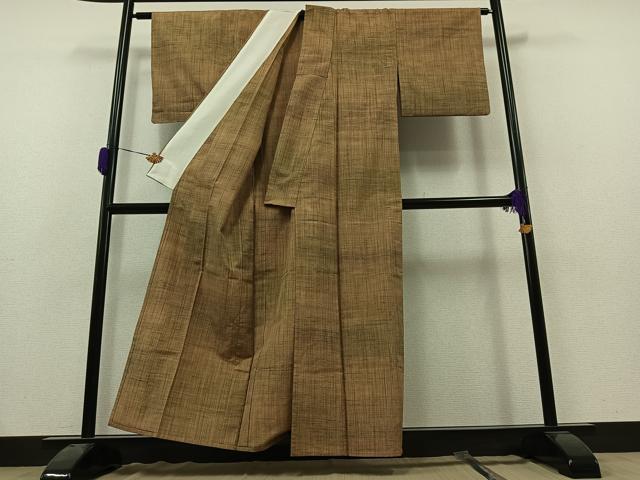 平和屋着物▽上質な紬 単衣 霞文 正絹 逸品 AAAZ0984jh