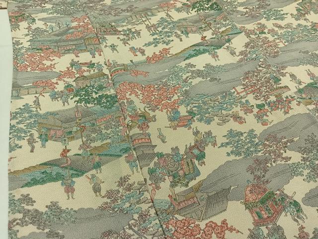 平和屋着物▽上質な小紋　単衣　人物風景文　鬼しぼ縮緬　正絹　逸品　AAAZ0994jh 平和屋着物▽上質な小紋 単衣 人物風景文 鬼しぼ縮緬 正絹 逸品