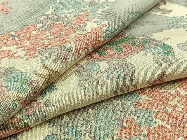 平和屋着物▽上質な小紋　単衣　人物風景文　鬼しぼ縮緬　正絹　逸品　AAAZ0994jh