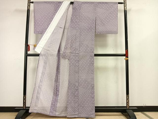 平和屋着物＊夏物 小紋 絽 斜線麻の葉文 洗える着物 CAAV0839ou