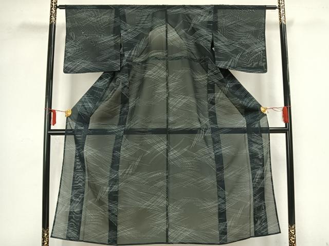 平和屋着物＊夏物 小紋 絽 幾何学文様 黒地 洗える着物 AAAZ2042st