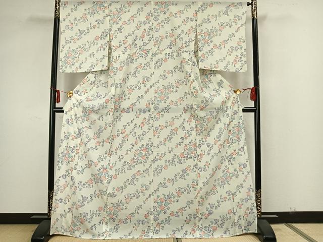 平和屋着物＊夏物 小紋 絽 流水文 銀彩 正絹 逸品 AAAZ0396jd