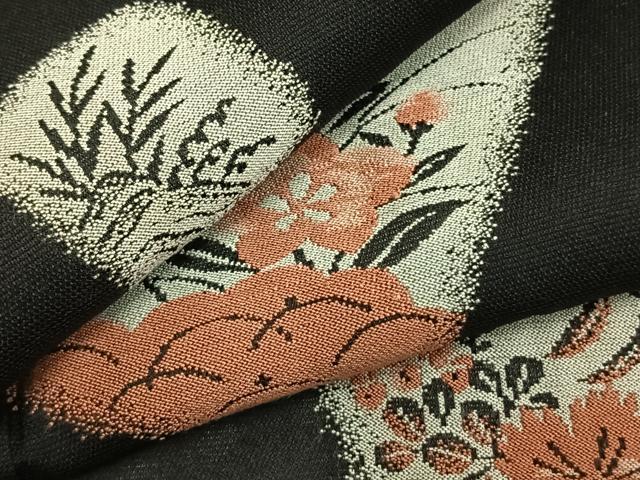 平和屋着物○上質な小紋 型染め 吉祥文 扇 陶器 黒地 正絹 逸品