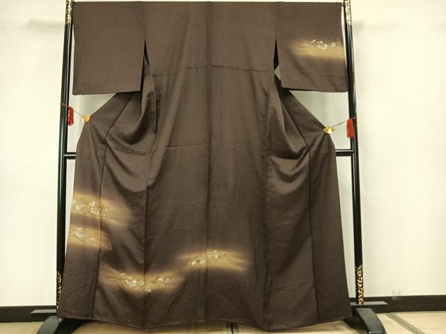 平和屋着物▽訪問着　単衣　駒刺繍　蔦の葉文　金彩　正絹　逸品　AAAZ1351fy
