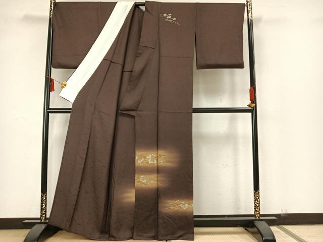 平和屋着物▽訪問着　単衣　駒刺繍　蔦の葉文　金彩　正絹　逸品　AAAZ1351fy_1