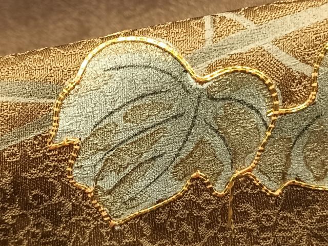 平和屋着物▽訪問着　単衣　駒刺繍　蔦の葉文　金彩　正絹　逸品　AAAZ1351fy_5