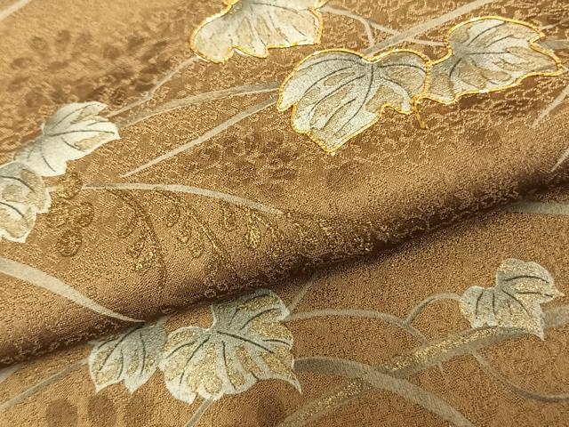 平和屋着物▽訪問着　単衣　駒刺繍　蔦の葉文　金彩　正絹　逸品　AAAZ1351fy_4