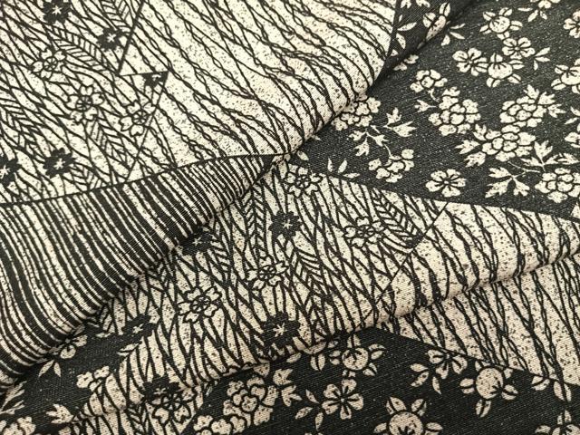 平和屋着物▽上質な小紋　単衣　切嵌草花文　正絹　逸品　AAAZ1389fy